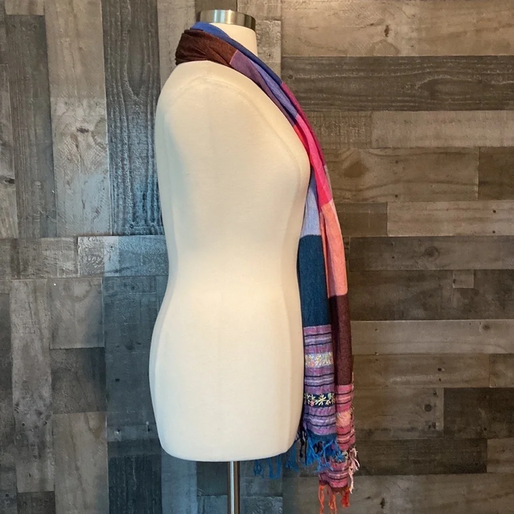 Rainbow patchwork scarf floral embroidery quiet luxury resortwear glam vacation